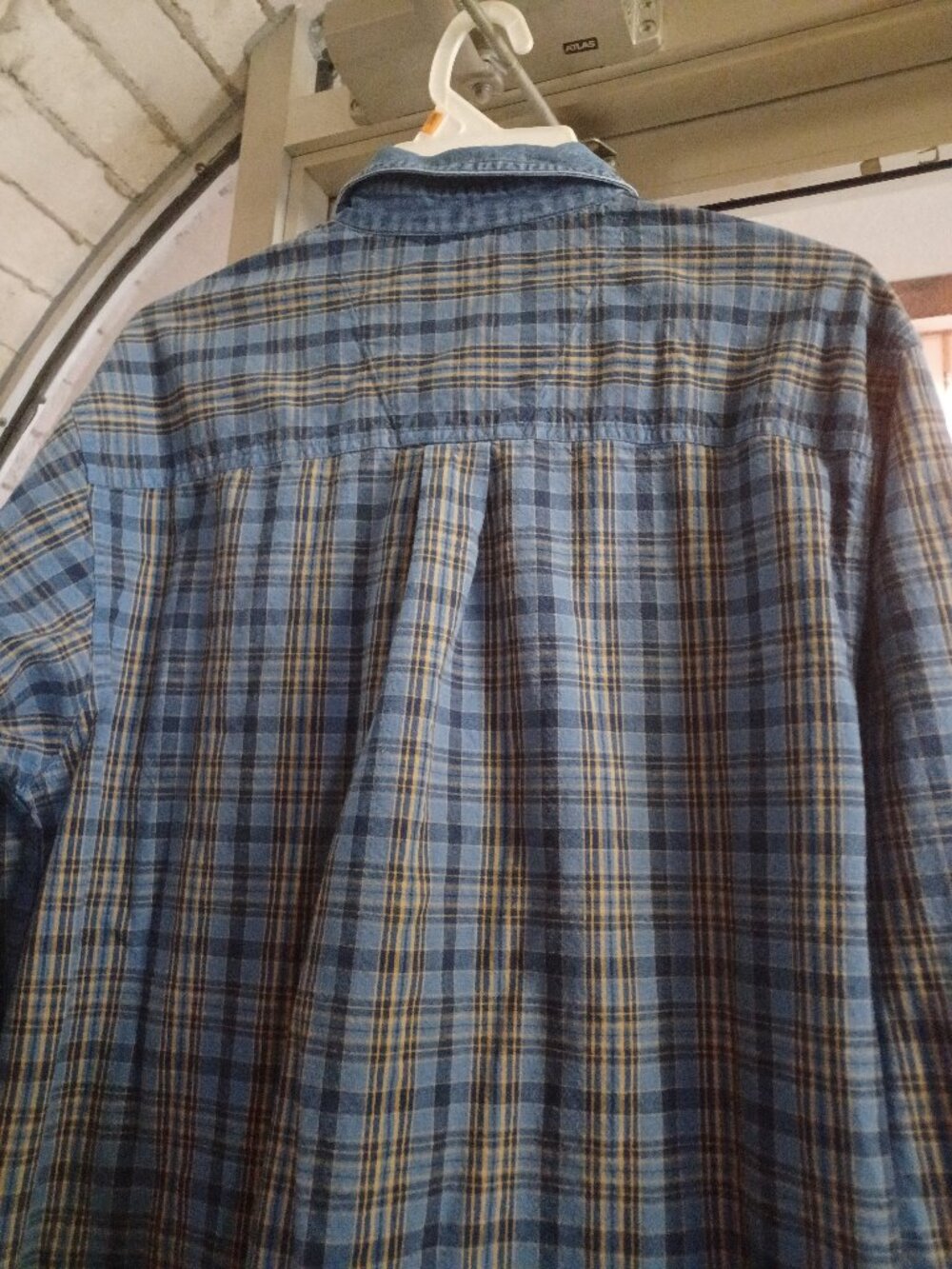 Men's Long Sleeve Button-Up Shirt 2XL Blue Plaid Denim Collar